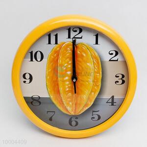 YellowRound Wall Clock With Fruit Background