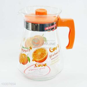 2000ml Glass Tea Pot With Orange Pattern Decoration