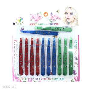 Wholesale 12PCS Red/Blue/Green Eye-brow Stainless Steel Tweezer