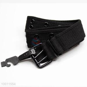 Black Plain Webbing Waist Belt with Eyelet Studs for Men/Women