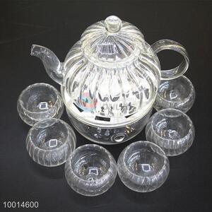 Wholesale Glass Teapot with Wamer Base and 6 Pieces teacups,Heat-resistant ,clear glass