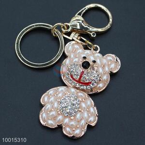 Delicate pearl&rhinestone bear key chain