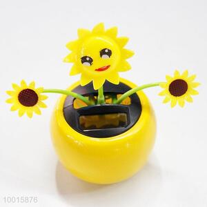 Cute solar powered three sunflower dancing toy for car interior decoration