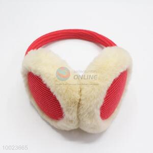 White-pink warm plush knitted earmuff