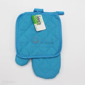 Blue 2 pieces thick canvas oven mitt&pot holder set