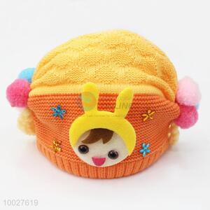 Unique yellow color children warm crochet knitted hat