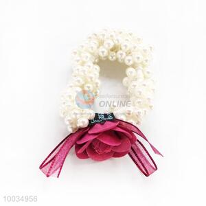 Red Flower and Beads Hair Accessories Elastic Hair Band Hair Ring