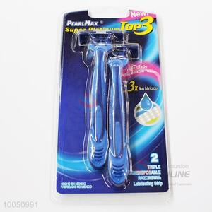 Promotional 13cm Blue Double Blade Disposable Razor for Men with Non-slip Grip, 2Pieces/Set