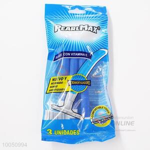 Popular 12cm Blue&White Double Blade Disposable Razor for Men with Non-slip Grip, 3Pieces/Set