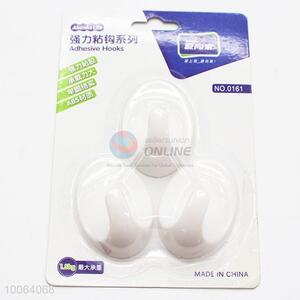 3pcs White Plastic Sticky Hooks Set