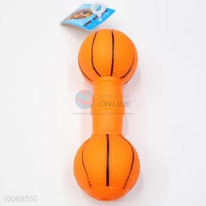 Hot Sale Eco-friendly Orange Barbell, Squeaky Chewing Vinyl Pet Toy