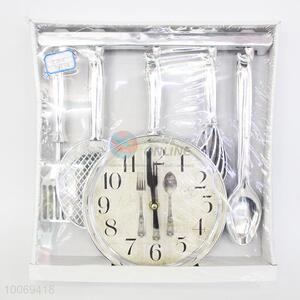 Silver tableware shaped plastic wall clock