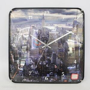 Top sale square plastic wall clock with bulding pattern