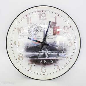 Vintage round plastic wall clock with postmark pattern