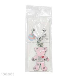 Hot Sale Pink Bear Shaped Zine-alloy Metal Key Chain/Key Ring with Rhinestone