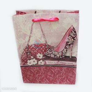 High-heeled Shoe White Cardboard Paper Handbag/Gift Bag With Paster