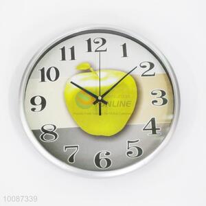 Silver edge apple pattern round plastic wall clock