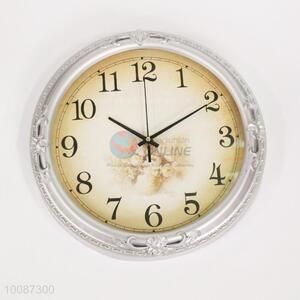 Silver edge round plastic wall clock