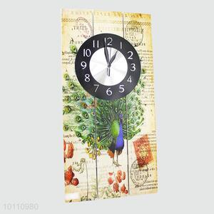 Peafowl Printed Decorative Vintage Rectangle Wood Wall Clock