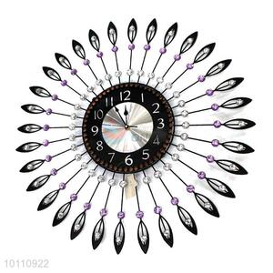 Fashion Style Round Crystal Iron Wall Clock for Home Decoration