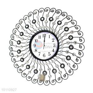 China Factory Round Crystal Iron Wall Clock for Home Decoration