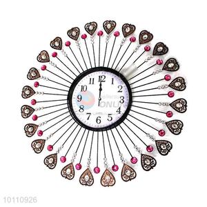 Latest Design Round Crystal Iron Wall Clock for Home Decoration