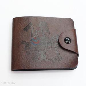 Classic Brown Leather Men Short Wallet with ID Window Holder