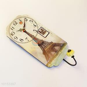 Eiffel Tower Pattern Home Decoration Bag Key Hook Wall Clock