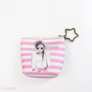 Cute pink&white girl coin purse with star shape zipper