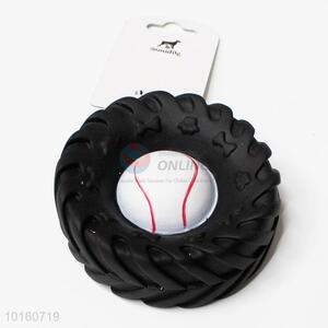 Pet Dog Cat Animal Chews Squeaky Sound Rubber Tire Shape Dog Toy with Ball