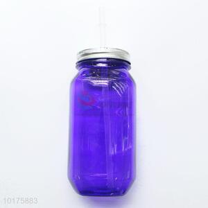 Eco-friendly Blue Plastic Drink Water Bottle with Straw