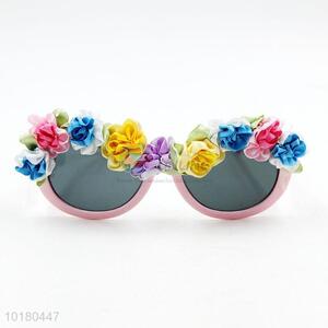 Pink frame silk flower decorative sunglasses for girl