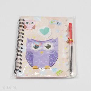 Portable Girl Gift Owl Notebook with Pen