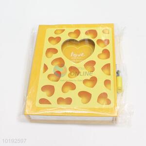 Heart Design Yellow Cardboard Cover Dairy Notebook with Lock