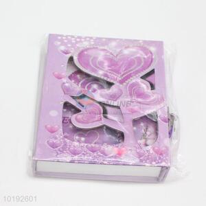 Purple Heart Pattern Fashion Creative Notebook with Lock