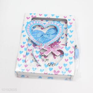 Blue Heart Bowknot Printed Creative Student Notebook with Lock