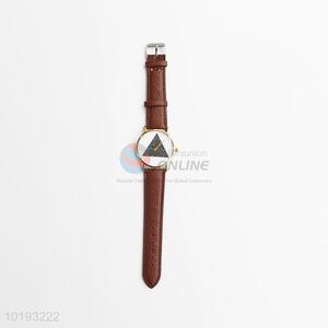 Unique triangle printed brown strap women watch