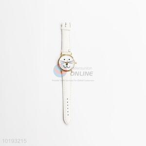 Cute White Cat Face Slim Strap Women Band Watch