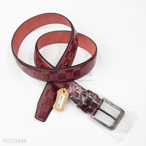 Plaid Design Fashion Wine Red Men's Leather Belt