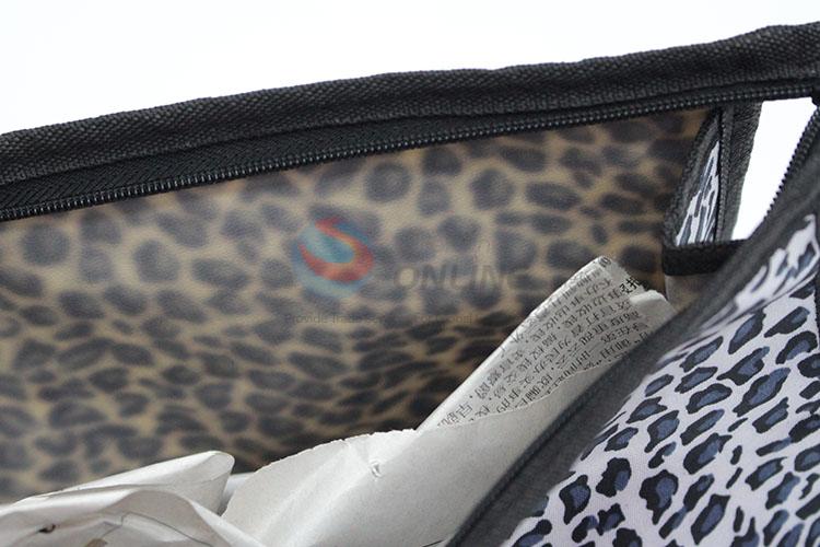 Fashion Women Satin Fabric Leopard Pattern Travel Cosmetic Bag