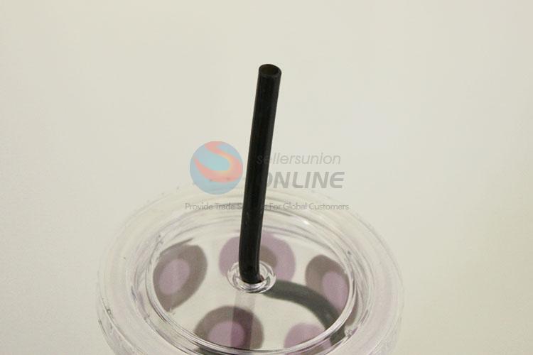 Portable Colorful Bubble Pattern Water Cup Tea Cup Plastic Cup with Black Straw