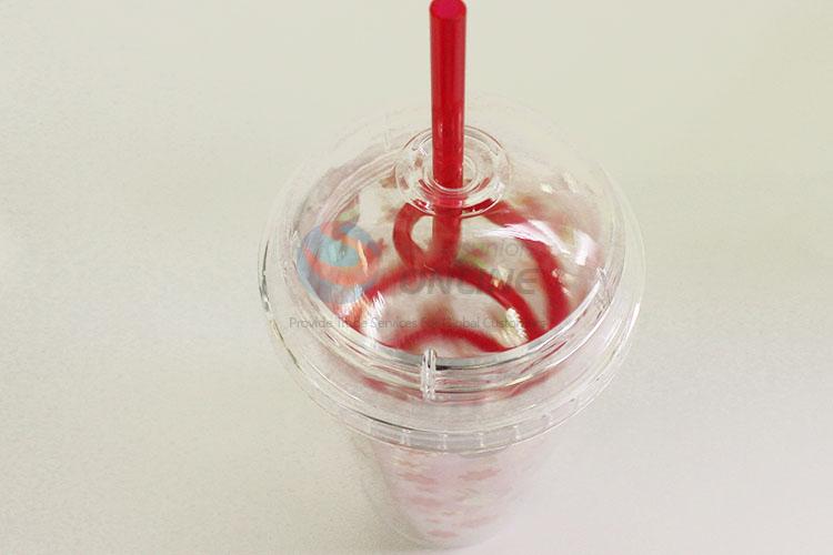 Fashion Plastic Cup with Red Crooked Straw Creative Personalized Coffee Milk Tea Cup Potable Cup