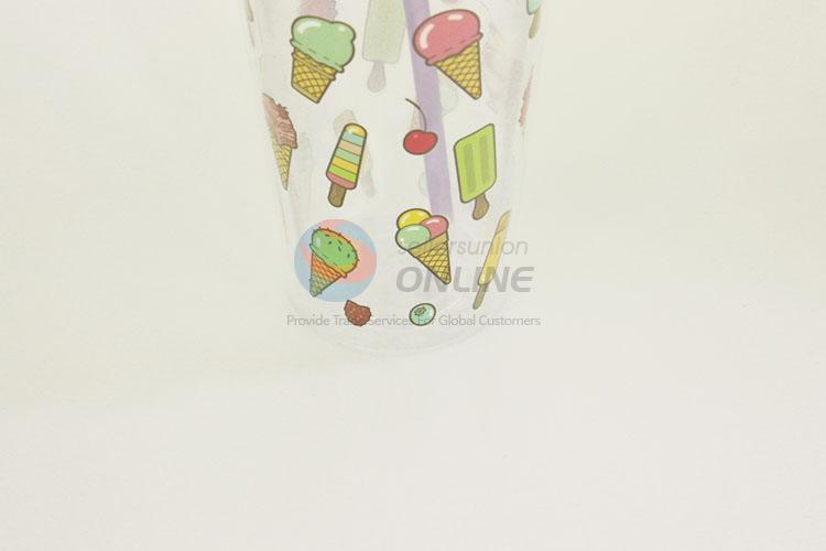 Wholesale Supplies Ice Cream Design Plastic Creative Fruit Juice for Summer Water Bottles Ice Plastic Cup with Straw