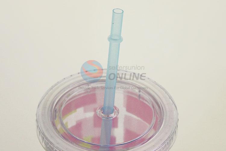 Simple Cute Cartoon Colorful Pattern Water Cup Tea Cup Plastic Cup with Straw