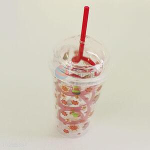 Fashion Plastic Cup with Red Crooked Straw Creative Personalized Coffee Milk Tea Cup Potable Cup