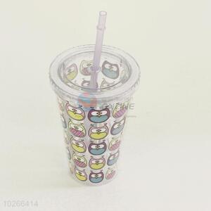 Cheap Price Plastic Cartoon Owls Cup with Straw Creative Personalized Coffee Milk Tea Cup Potable Cup