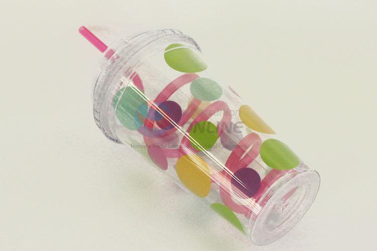 Colorful Bubbles Pattern Plastic Creative Fruit Juice for Summer Water Bottles Ice Plastic Cup with Straw