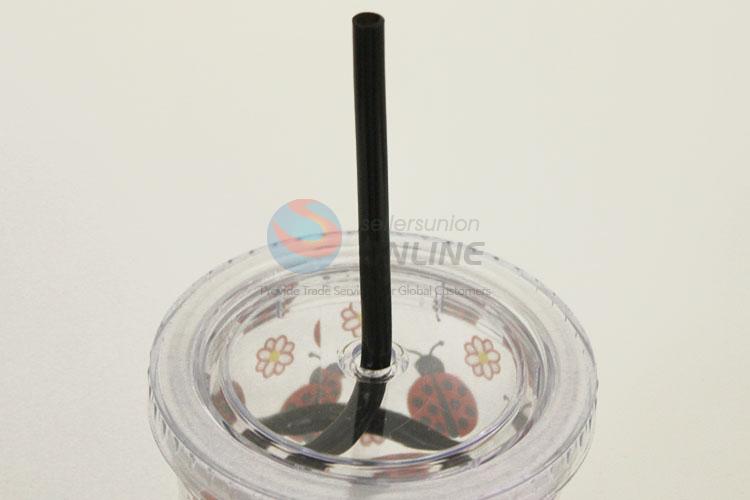 Cute Cartoon Coccinella Septempunctata Pattern Water Cup Tea Cup Plastic Cup with Black Straw