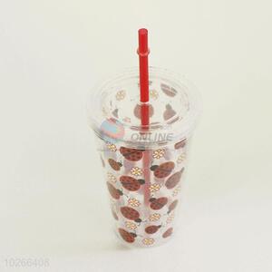 Lovely Cartoon Coccinella Septempunctata Pattern Water Cup Tea Cup Plastic Cup with Red Straw