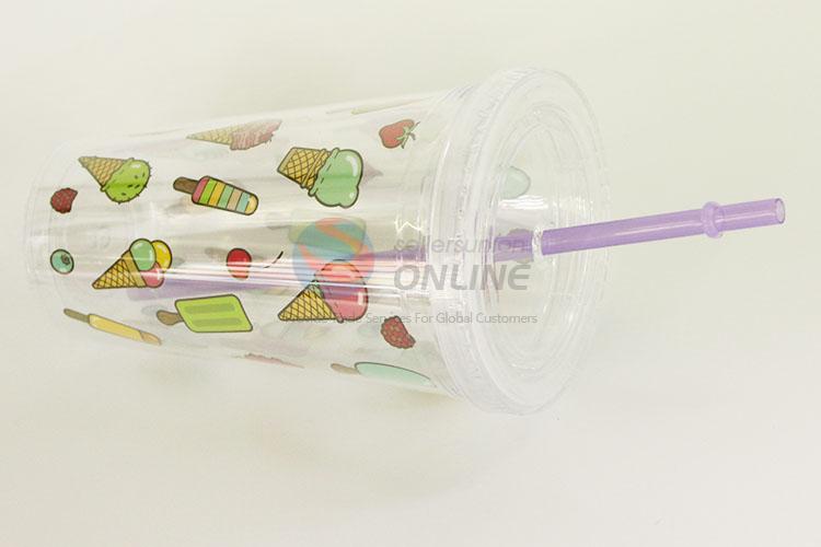 Wholesale Supplies Ice Cream Design Plastic Creative Fruit Juice for Summer Water Bottles Ice Plastic Cup with Straw